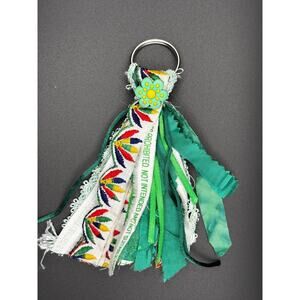 Handmade Ribbon Keychain: Green Flower Accessory